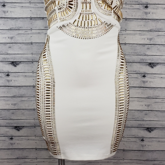 🆕️Agaci Cream And Gold Strapless Bodycon Dress Sm - Picture 3 of 7